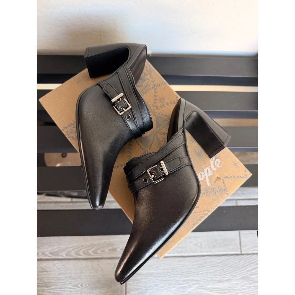 Free People Date Night Leather Pointed Toe Boho Western Buckle Mule Shoes Size 9
